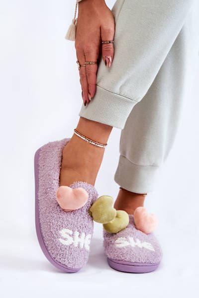 Papcie Damskie Wsuwane Serca Fioletowe Alasca