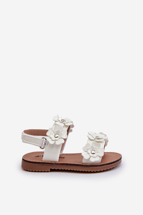 White Children's Patent Sandals Adorned with Flowers Tinette