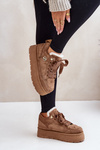 Fleece Lined Women's Platform Sneakers Brown Velarisea
