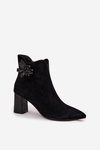 Suede women's ankle boots with embellishment D&A CR52-686 Black