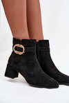 Women's ankle boots on heel with gold buckle black Calissa