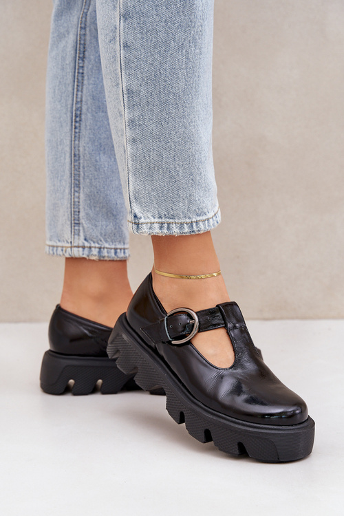 Lacquered Leather Loafers With Buckle Black Zazoo 20183
