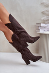 Knee High Heeled Boots Made Of Eco Suede Brown Clorira