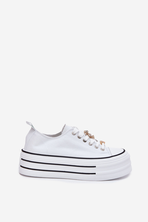Women's Platform Sneakers With Golden Accents White Fiorina