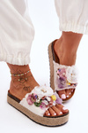 Material Slippers With Flowers Bíle Nessa