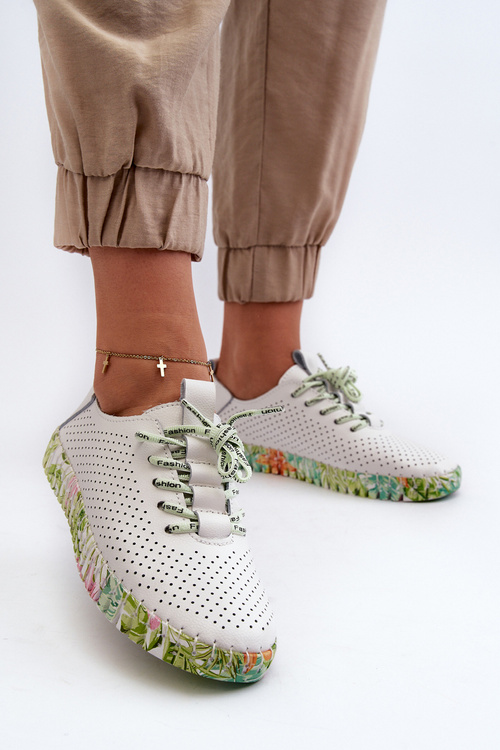 Women's White Genuine Leather Lace-up Shoes Farnalea