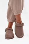 Women's slippers with strap Insulated with fur Dark beige Rilena