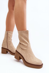 Women's ankle boots with chunky heel in beige Tozanna