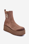Women's Suede Boots On A Massive Platform Dark Beige Savira
