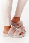 Platform Slippers With Fur And Cubic Zirconia Beige Wow!