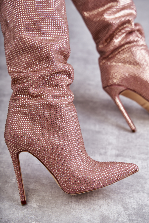 Fashionable Boots On High Heel With Cubic Zirconia Pink Lovisa