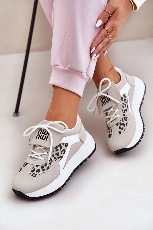 Sports Shoes Sneakers Women On Platform Leopard White-Beige Pumbes