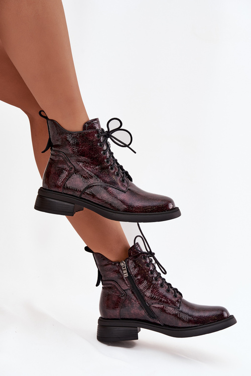 Patent Leather Leather Women's Ankle Boots On Block D&A LZ52-954 Burgundy