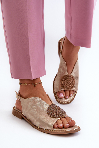 Women's sandals with ornament on flat heel S.Barski KV24-057 Golden