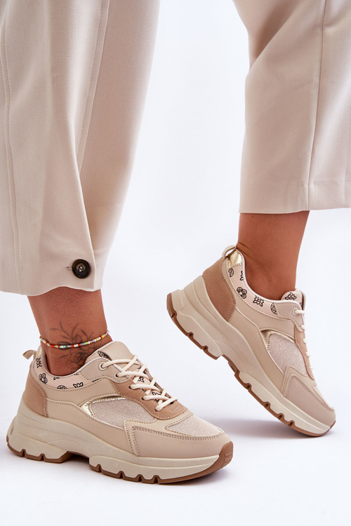 Platform Lace-Up Sport Shoes Beige Escape