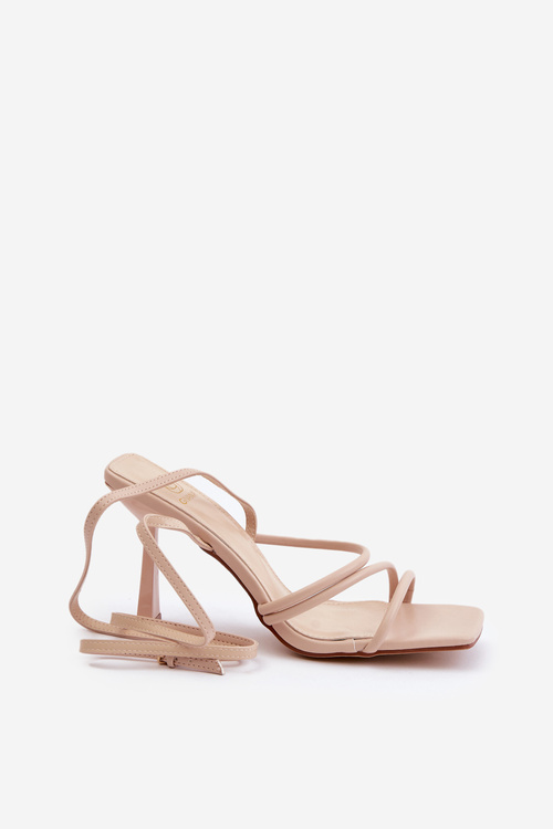 Stylish High Heels With Straps Beige Saredi