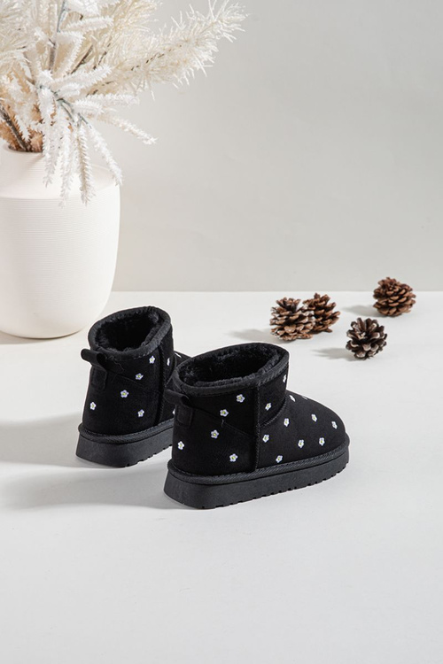 Children's snow boots with flowers black Gracina
