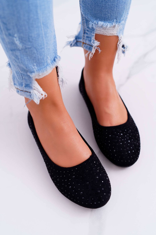 Women's Ballerinas With Zircons Suede Black Lora