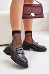 Mokasyny Loafersy Damskie Lakierowane Ozdoba Czarne D&A LZ42-030