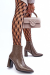 Leather Lacquered Boots on Heel SBarski MR870-58 Dark Beige