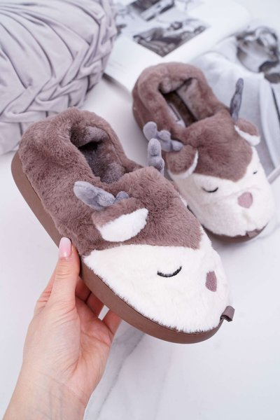 Ladies' Slippers With Fur Reindeer Brown Reindeer