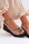 Ladies Leather Sandals On Wedge And Platform With Decoration Artiker 56C2209 Beige