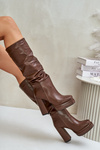 Slip-On Knee-High Boots With Heels And Platform With Gathering Insulated Brown Beridra