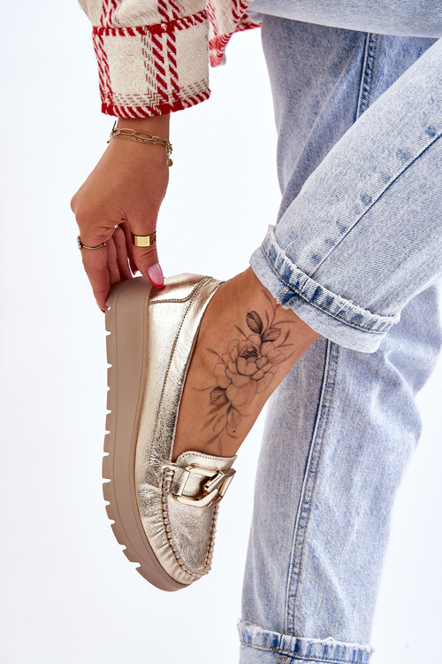 Zazoo 10141 Leather Platform Moccasins with Gold Decoration
