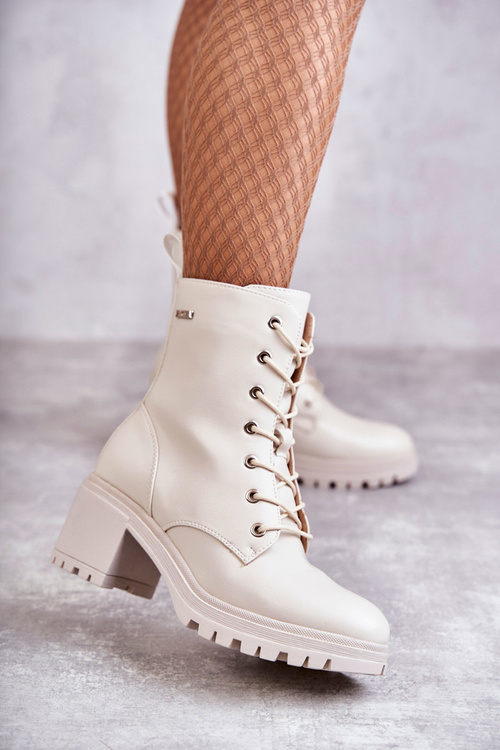 Women's Warm Boots On High Heel Light Beige Grethe