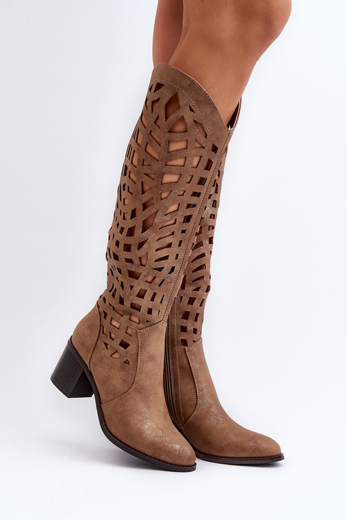 Kozaki Damskie Ażurowe Brązowe Pinkema RMR2337-6