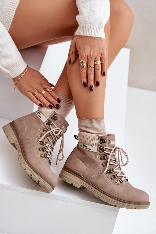 Damskie Trapery Ocieplane Ciemnobeżowe LCJ-24-03-3042