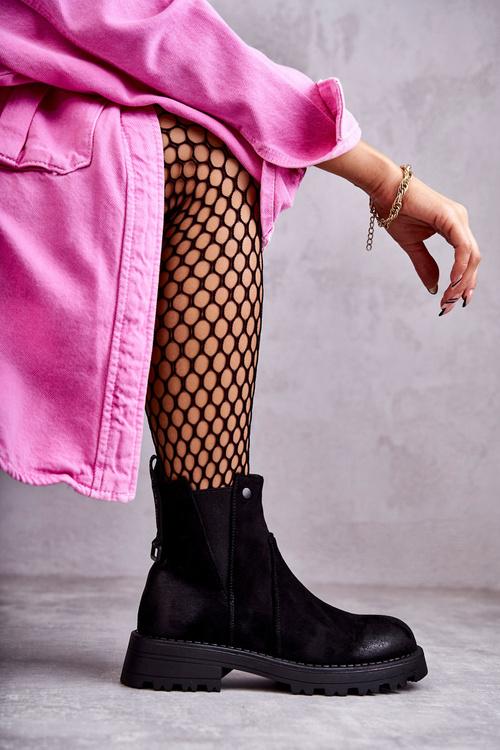 Suede Warm Boots On A Flat Heel Black Salome