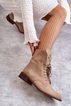 Lace-up suede boots With Decoration Nicole 2750 Beige