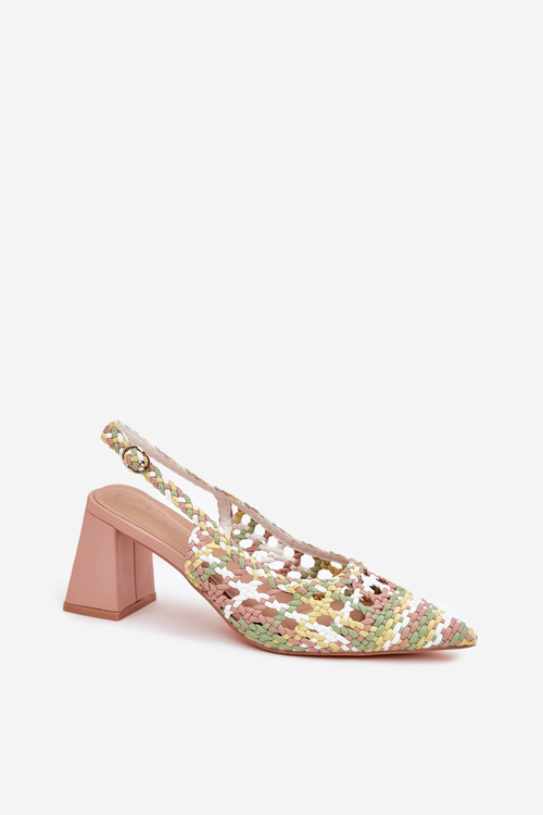 Woven Block Heel Sandals Pink Ebina