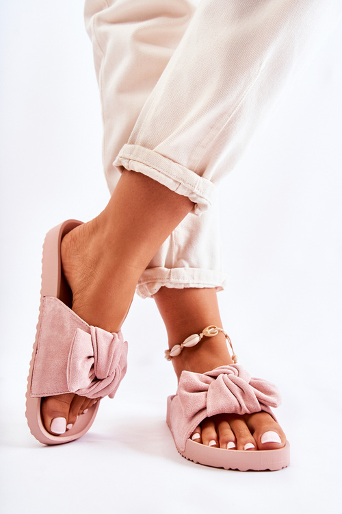 Classic Suede Slippers With A Bow Pink Hayle