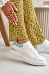 Low Women's Sneakers On Platform Made Of Eco Leather White-Green Nevelena