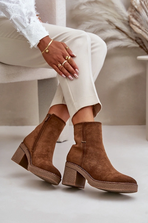 Ocieplane Damskie Botki Eko Zamszowe Khaki Arkesia