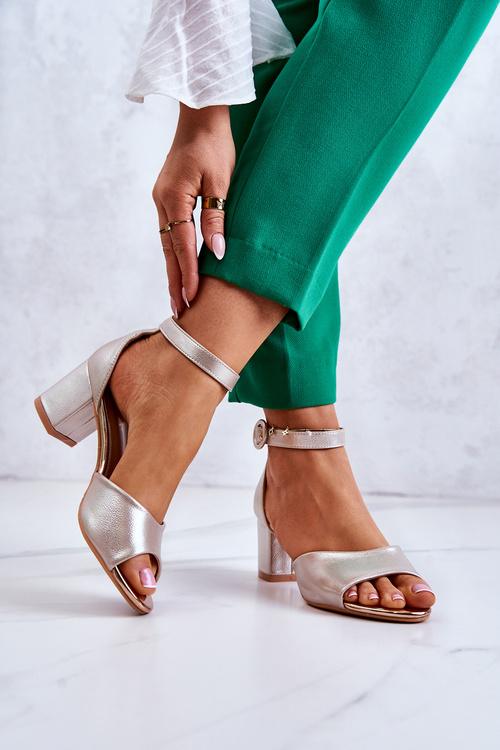 Leather High Heel Sandals Vinceza 23-20100 Golden