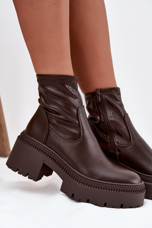 Women's Boots On Thick Heel And Platform Eco Leather Brown Elvianne