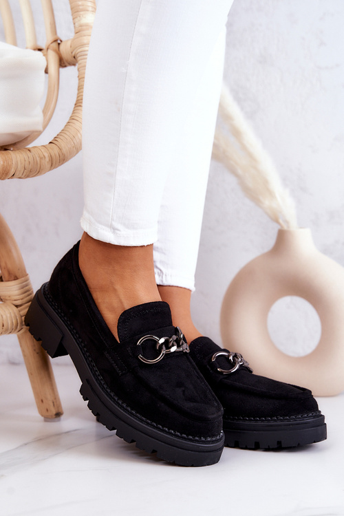 Półbuty Loafery Damskie Zamszowe Czarne La.Fi Willows