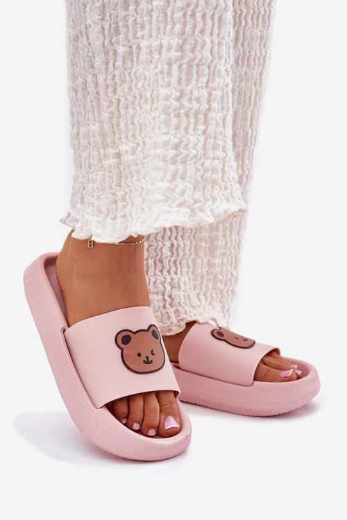 Women's Foam Slippers With Bear Pink Lalon