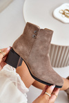 Women's Heeled Ankle Boots with Zipper Dark Beige Tinamar