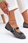 Embellished Ballet Flats With Bow And Strap Black Zdivisa