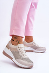 Buty Sportowe Damskie Skóra Ażurowe Jasnobeżowe Virginia