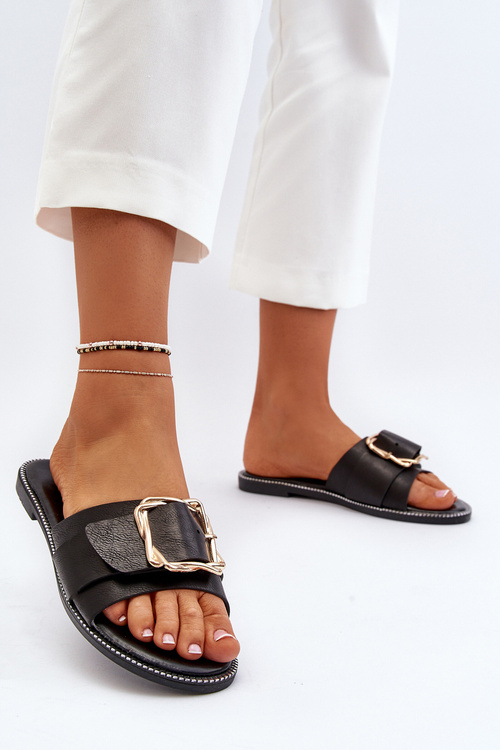 Women's Black Sandals with Strap and Buckle Opahiri