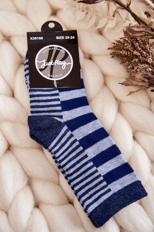 Children's classic socks with stripes and stripes navy blue