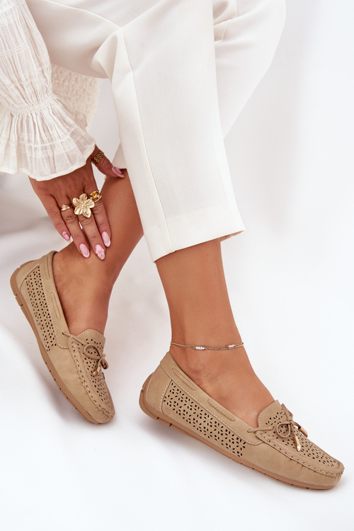 Ladies moccasins with perforated pattern and lacing Khaki Mirisa