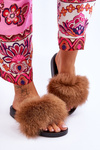 Natural Fur Flip Flops Brown Naturis