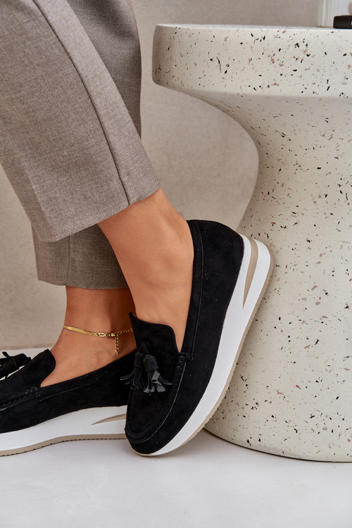 Moccasins On A Delicate Wedge Eco Suede Black Challavia