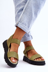 Women's Leather Platform Sandals Green Katte